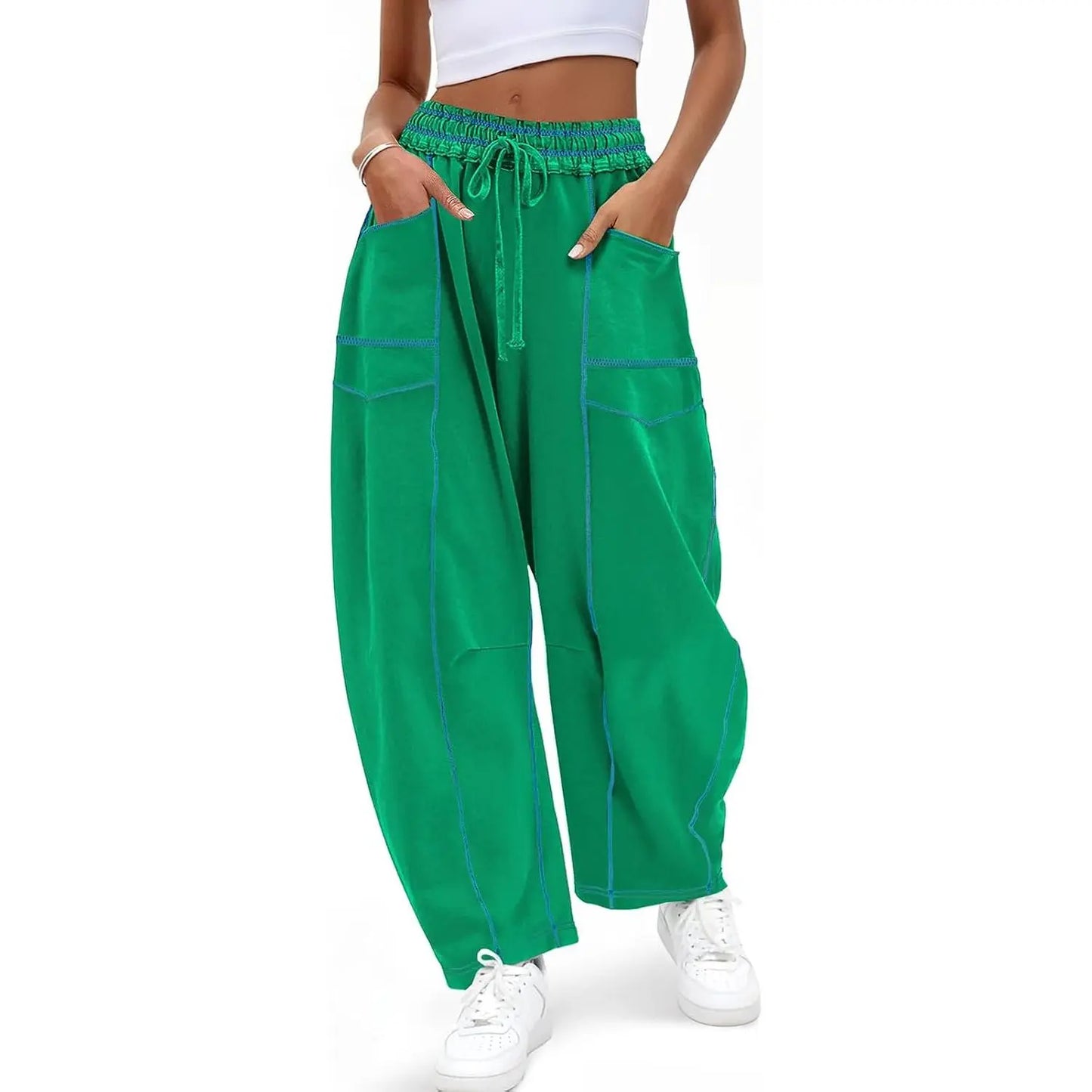 Pantalon Barrel à Surpiqûres Contrastées