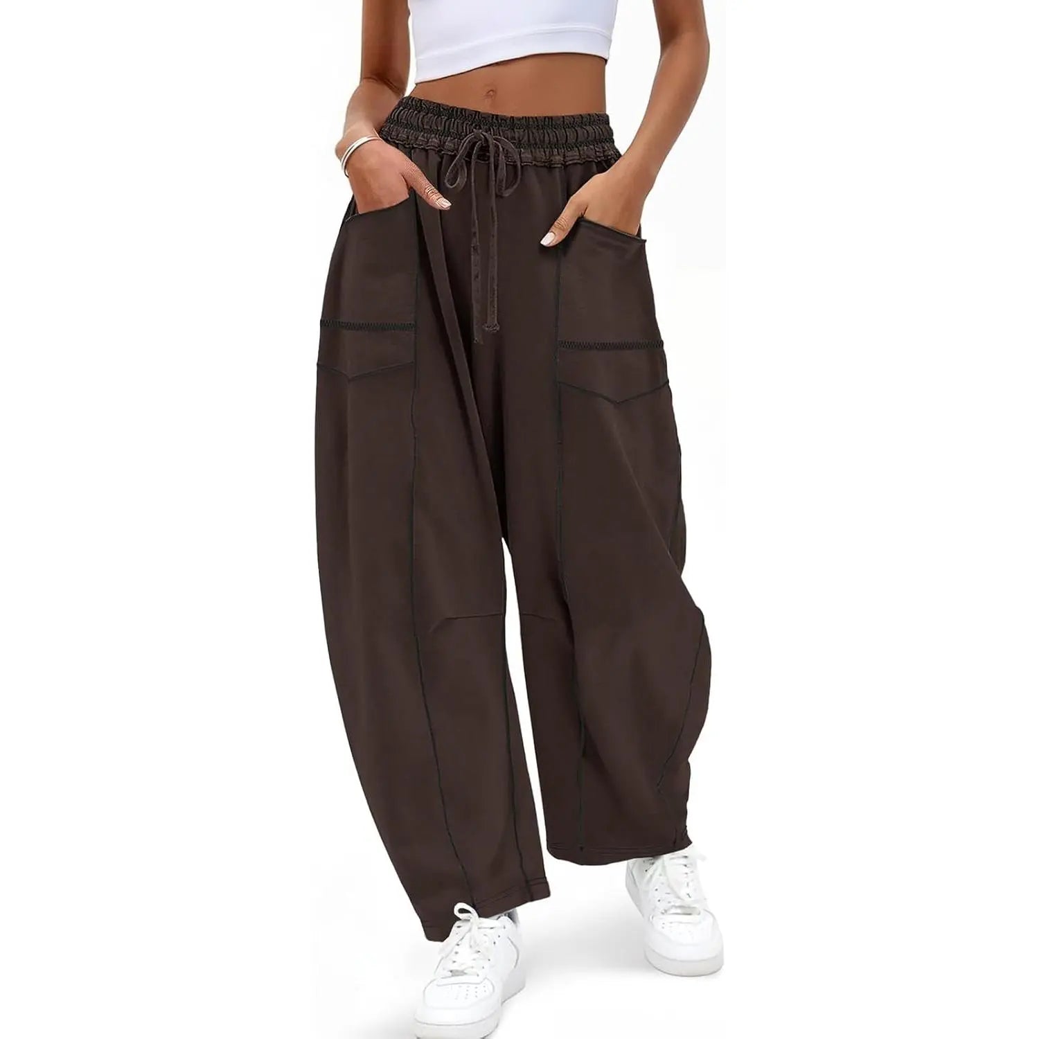 Pantalon Barrel à Surpiqûres Contrastées