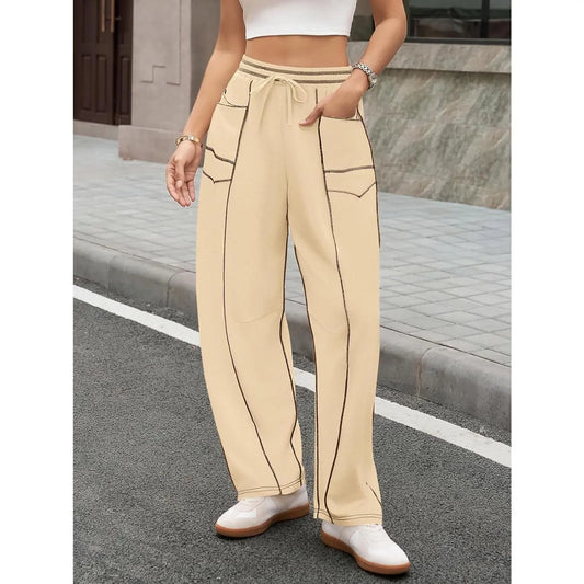 Pantalon Barrel à Surpiqûres Contrastées