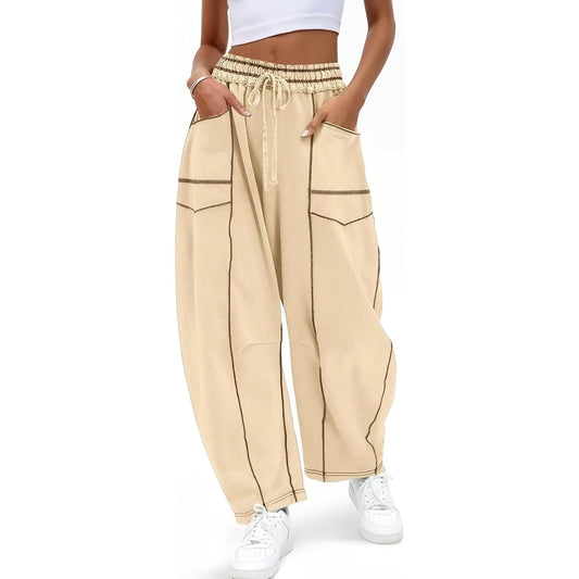 Pantalon Barrel à Surpiqûres Contrastées