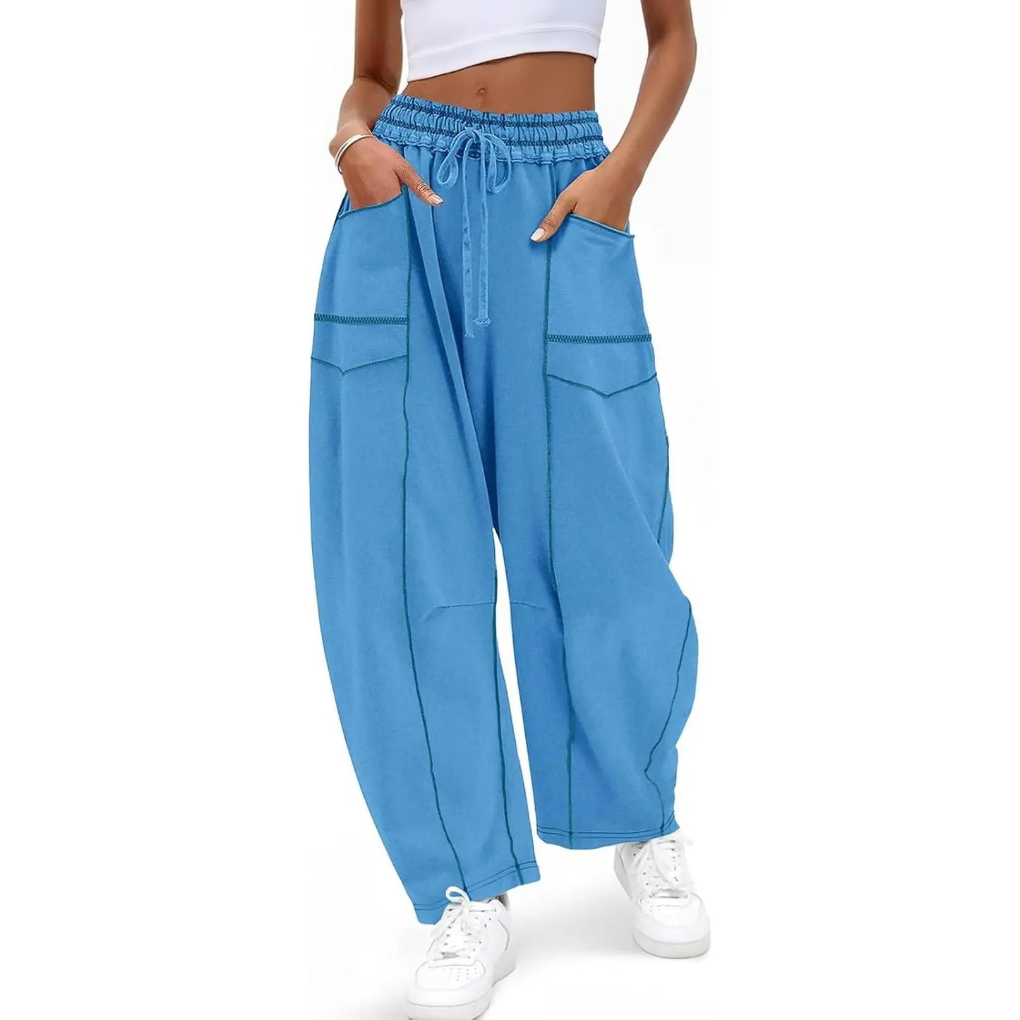 Pantalon Barrel à Surpiqûres Contrastées