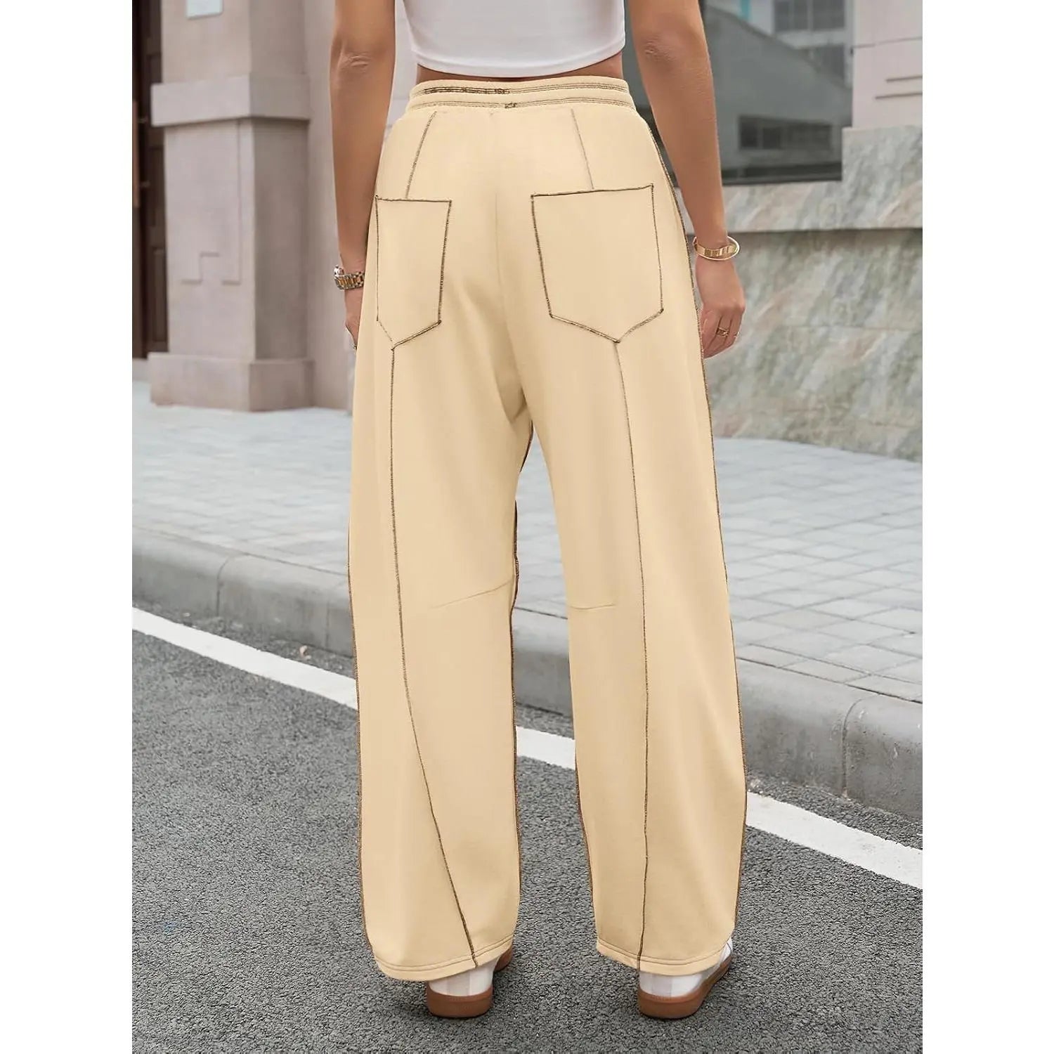 Pantalon Barrel à Surpiqûres Contrastées